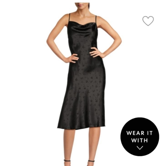 Bebe Satin Midi Silhouette Black & White Polka Dot Dress M - Picture 1 of 11